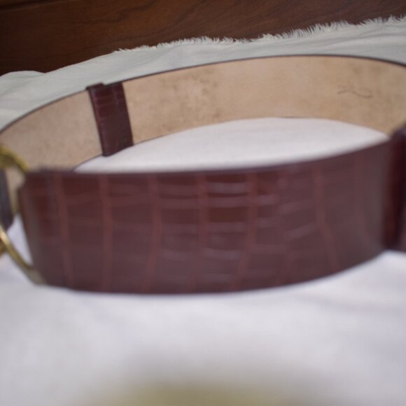 Vintage Amiee Lynn Brown Croc Leather Belt with Gold Buckle Size XL Adjustable - Picture 14 of 16
